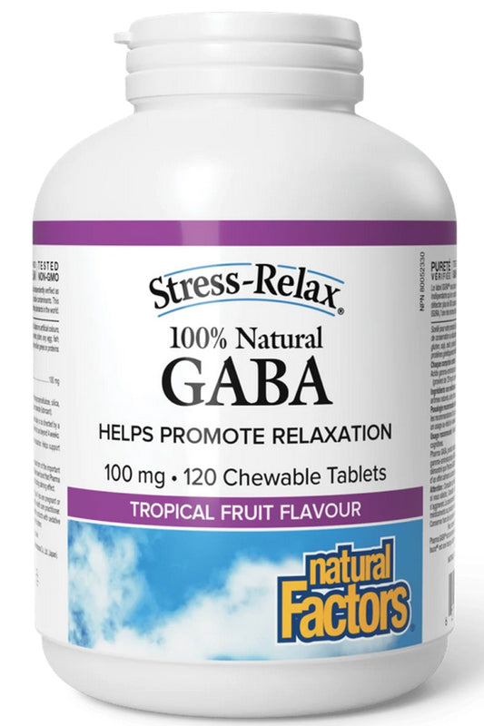 NATURAL FACTORS STRESS RELAX Gaba (100% Natural - 100 mg - 120 Chewables)