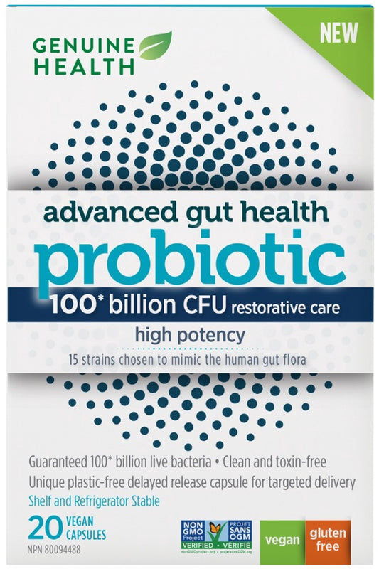GENUINE HEALTH Advanced Gut Health Probiotic High Potency (100 Billion CFU - 20 caps)